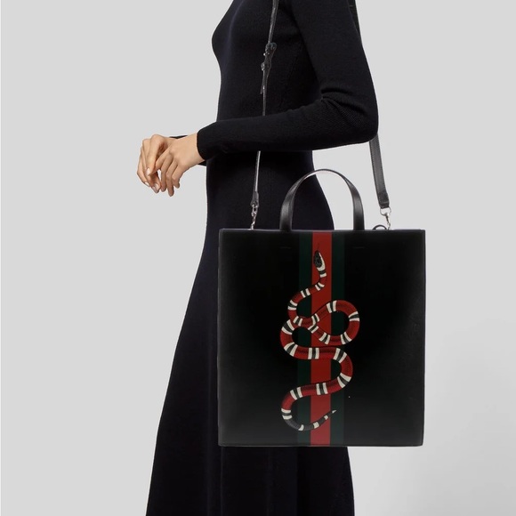 Authentic Gucci King Snake Tote - Black Leather - Picture 4 of 4